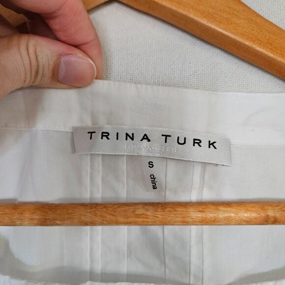 Trina Turk Woman's White 100% Cotton Pleated Tank with Sinched Drawstring Size S - Picture 14 of 16